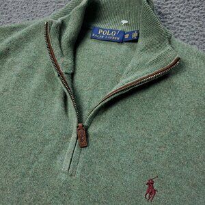 Polo Ralph Lauren 100% Merino Wool Sweater Pullover Zip Up Green Mens 1XB Big
